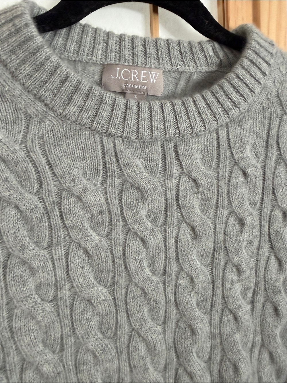 J.Crew Grey Cable-Knit 100% Cashmere Short Sleeve Sweater